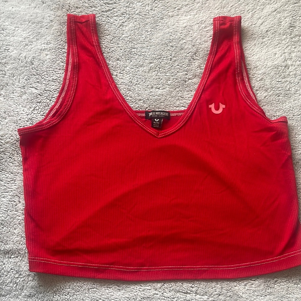True religion cropped shirt red color